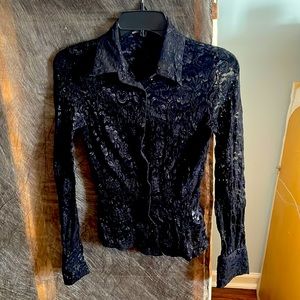 Black lace button up blouse Size S